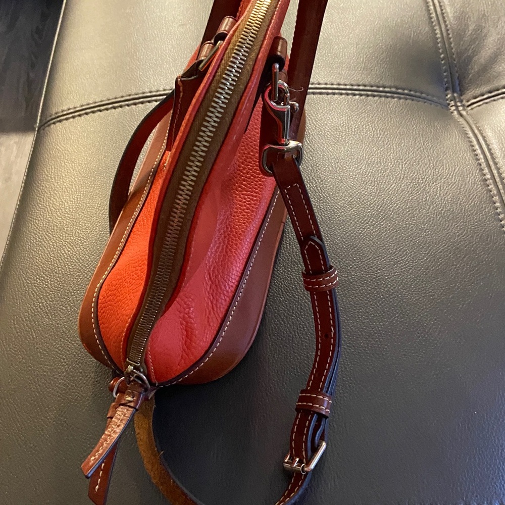 Dooney & Bourke Bright Orange Pebble Leather Dome Satchel with Brown Trim - Picture 8 of 8